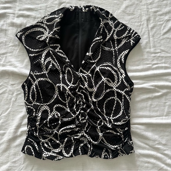 Joseph Ribkoff Black and White Patterned Sequined Blouse - Picture 1 of 5